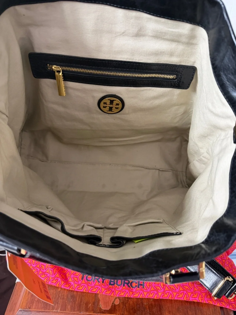 NWT Tory Burch Dena Black Distressed Leather Tote
